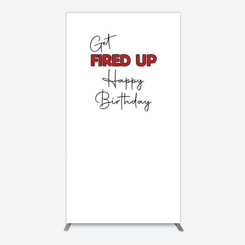 Aperturee - Aperturee Get Fired Up Red White Birthday Rectangle Backdrop