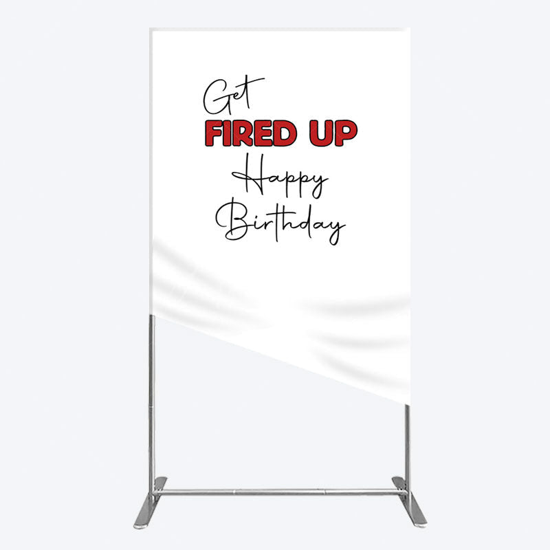 Aperturee - Aperturee Get Fired Up Red White Birthday Rectangle Backdrop