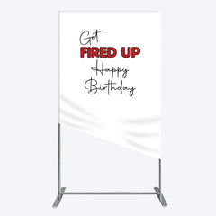 Aperturee - Aperturee Get Fired Up Red White Birthday Rectangle Backdrop