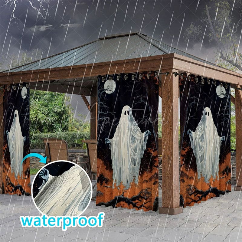 Aperturee - Aperturee Ghost Moon Night Waterproof Printed Outdoor Curtains