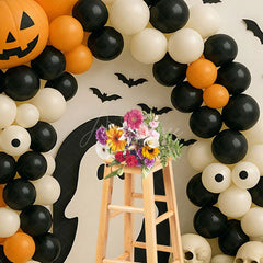 Aperturee - Aperturee Ghostly Skeletons Balloon Arch Halloween Backdrop