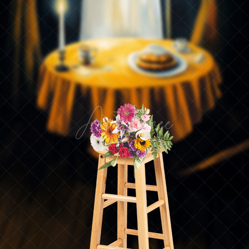 Aperturee Aperturee Ghost’s Dinner Date Halloween Photography Backdrop Spooky Phantom at a Candlelit Table Fine Art Themed Decor