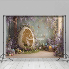 Aperturee - Aperturee Giant Eggshell White Bunny Easter Photography Backdrop Purple Floral and Butterflies Studio Background