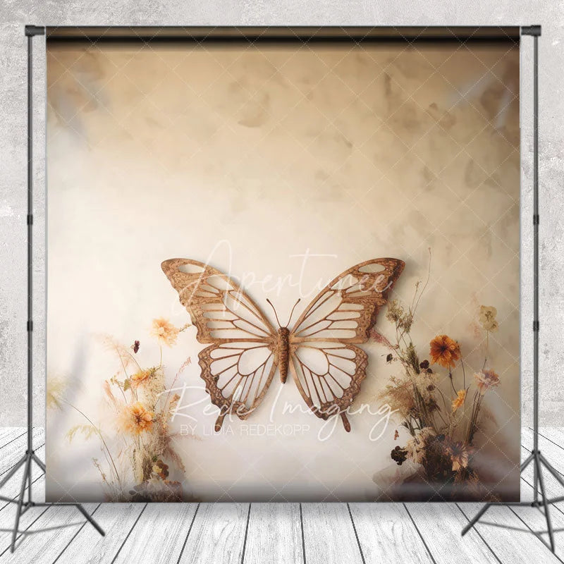 Aperturee - Aperturee Giant Wooden Butterfly Headboard Backdrop Boho Dried Flower Photography Background