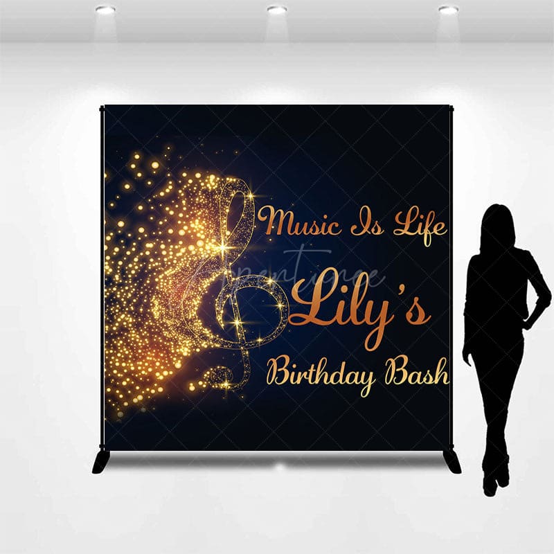Aperturee - Aperturee Gilded Note Music Is Life Custom Name Birthday Backdrop