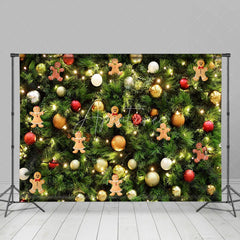 Aperturee - Aperturee Gingerbread Green Pine Ornaments Christmas Backdrop