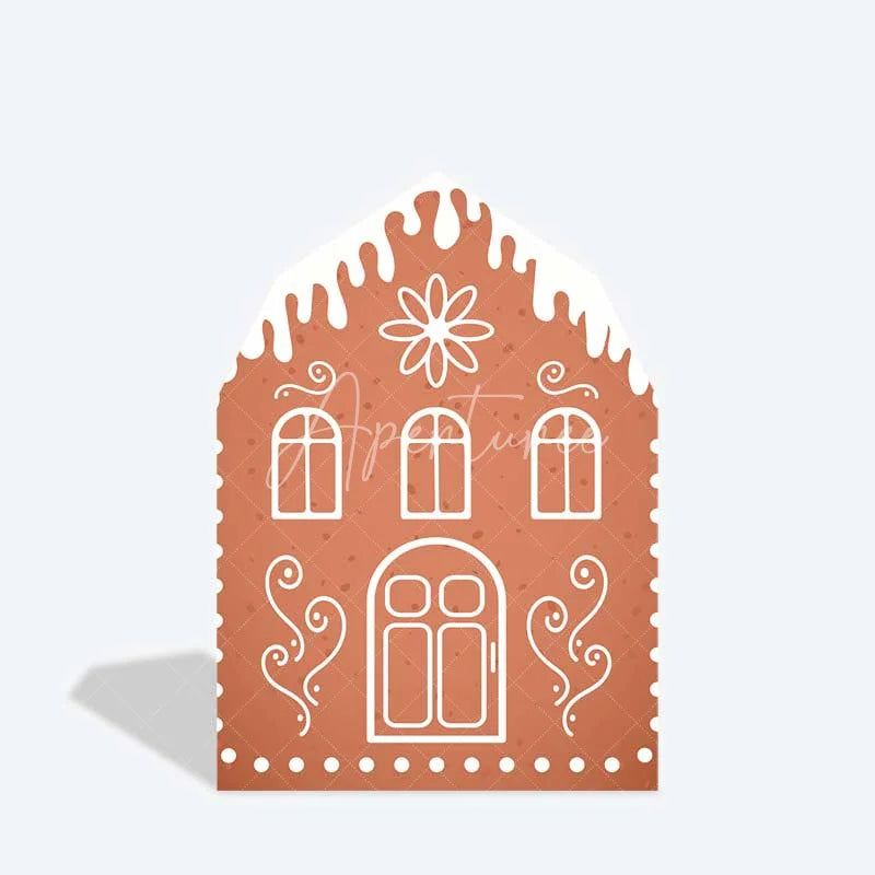 Aperturee - Aperturee Gingerbread House Barn Door Arch Backdrop Christmas Candy Themed Party Decor Holiday Photography Background