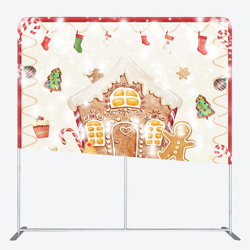 Aperturee - Aperturee Gingerbread House Candy Socks Xmas Square Backdrop