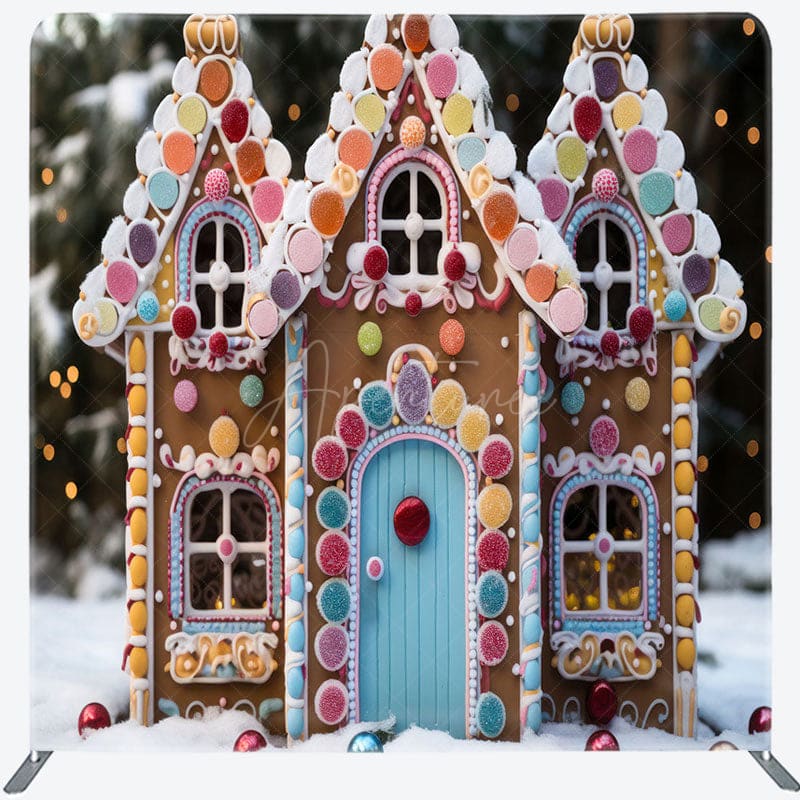 Aperturee - Aperturee Gingerbread House Snow Christmas Pillow Case Backdrop