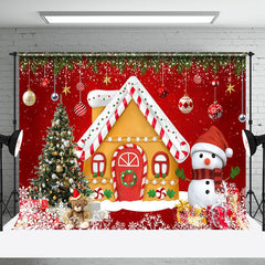 Aperturee - Aperturee Gingerbread House Snowflake Red Christmas Backdrop