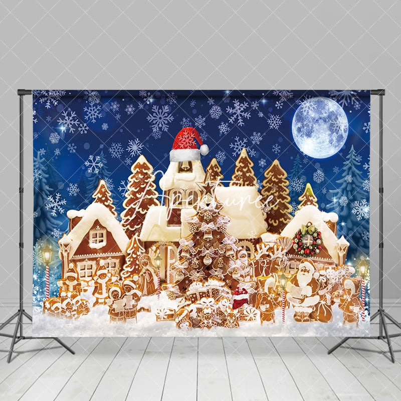 Aperturee - Aperturee Gingerbread House Snowy Night Christmas Backdrop