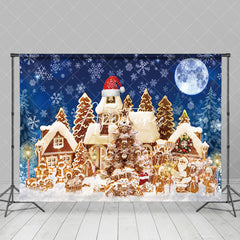 Aperturee - Aperturee Gingerbread House Snowy Night Christmas Backdrop