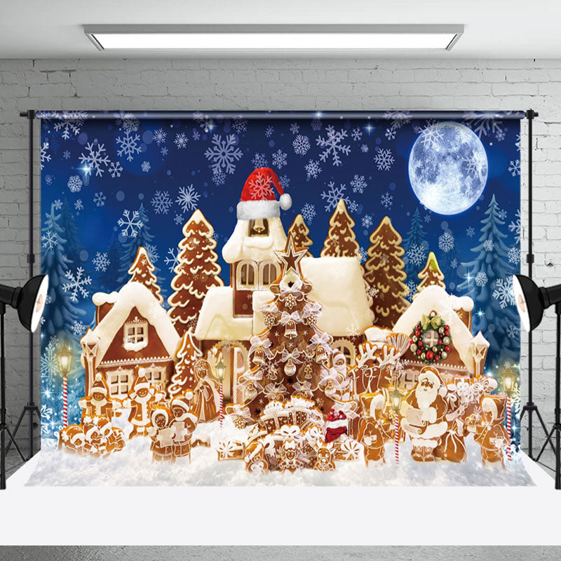 Aperturee - Aperturee Gingerbread House Snowy Night Christmas Backdrop