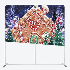 Aperturee - Aperturee Gingerbread House Trees Painting Christmas Backdrop