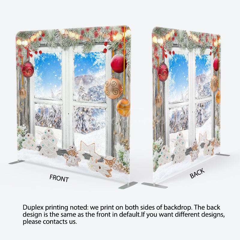 Aperturee - Aperturee Gingerbread Pine Window Christmas Pillow Case Backdrop