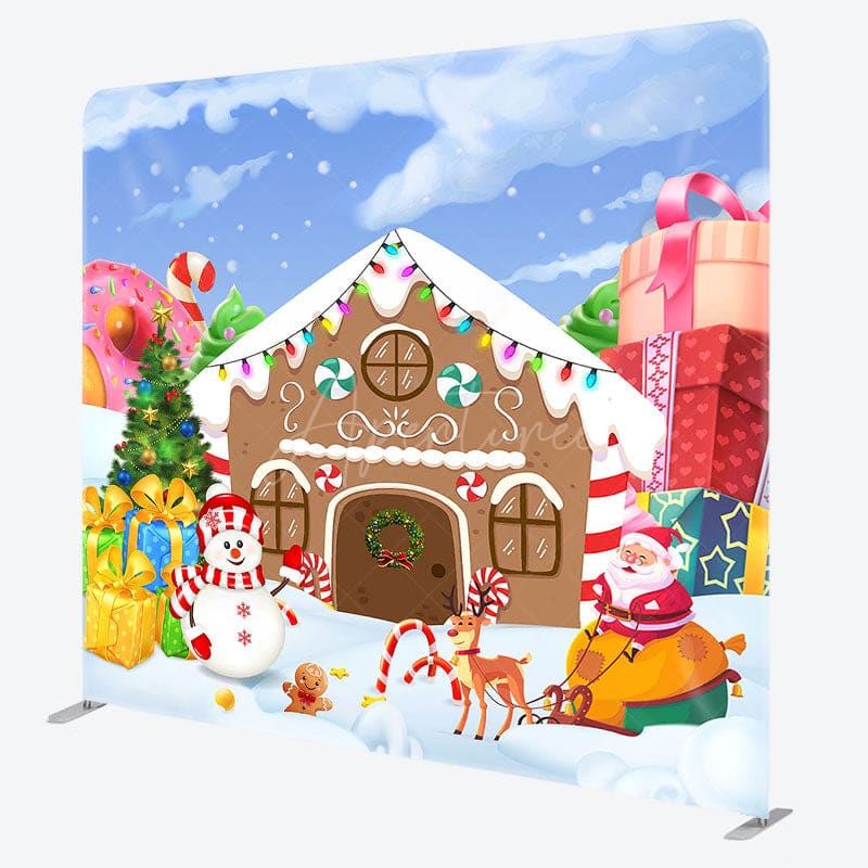 Aperturee - Aperturee Gingerbread Snowy Santa Xmas Tension Fabric Backdrop