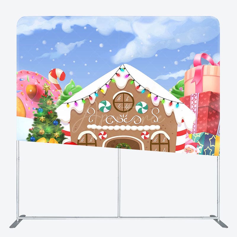 Aperturee - Aperturee Gingerbread Snowy Santa Xmas Tension Fabric Backdrop