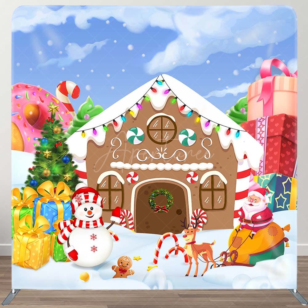 Aperturee - Aperturee Gingerbread Snowy Santa Xmas Tension Fabric Backdrop