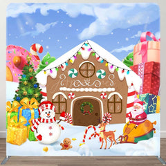 Aperturee - Aperturee Gingerbread Snowy Santa Xmas Tension Fabric Backdrop