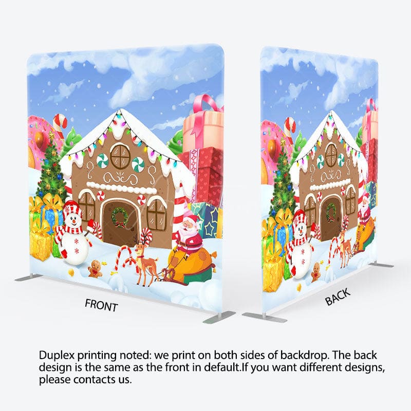 Aperturee - Aperturee Gingerbread Snowy Santa Xmas Tension Fabric Backdrop
