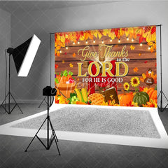 Aperturee - Aperturee Give Thanks to the Lord Backdrop Religious Christian Thanksgiving Banner Autumn Fall Pumpkins Cross Photo Props