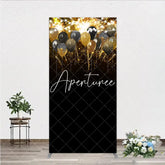 Aperturee - Aperturee Glamorous Black Gold Silver Glitter Balloons Fireworks Rectangle Arch Backdrop Elegant Birthday Party Decoration