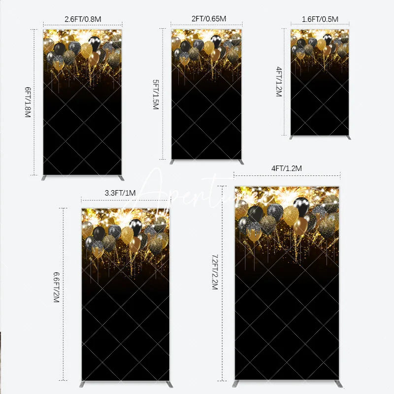 Aperturee - Aperturee Glamorous Black Gold Silver Glitter Balloons Fireworks Rectangle Arch Backdrop Elegant Birthday Party Decoration