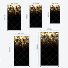 Aperturee - Aperturee Glamorous Black Gold Silver Glitter Balloons Fireworks Rectangle Arch Backdrop Elegant Birthday Party Decoration