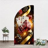 Aperturee - Aperturee Glamorous Casino Game Night Half Moon Arch Backdrop featuring Playing Cards Dice and Golden Chips