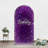 Aperturee - Aperturee Glamorous Purple and Silver Glitter Happy Birthday Round Top Arch Backdrop Elegant Celebration Party Decor