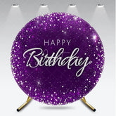 Aperturee - Aperturee Glamorous Purple Silver Glitter Diamond Happy Birthday Round Backdrop Elegant Celebration Party Decor