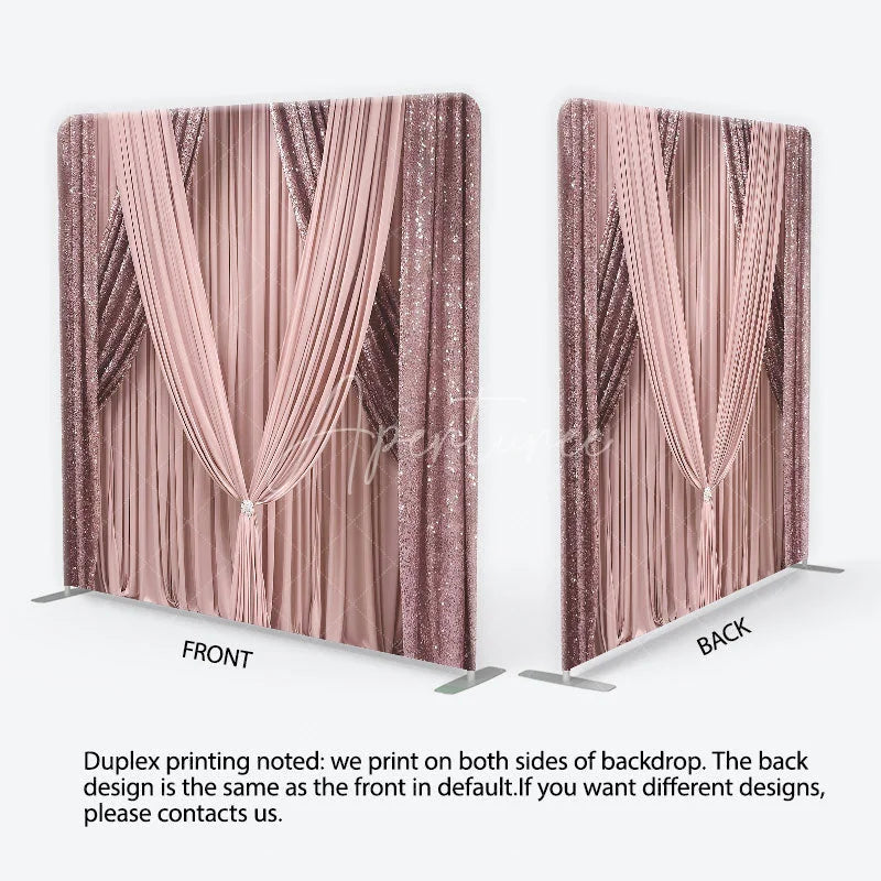 Aperturee - Aperturee Glamorous Rose Gold Sequin and Blush Pink Draped Square Double-Sided Backdrop Elegant Wedding Party Decor