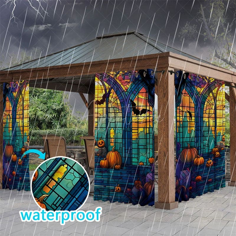 Aperturee - Aperturee Glasshouse Bats Waterproof Printed Outdoor Curtains