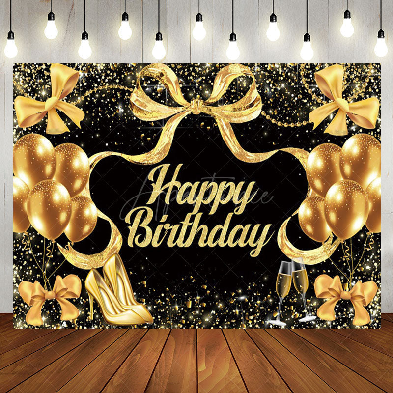 Aperturee - Aperturee Glitter Balloon And Bows Cheer To Birthday Backdrop