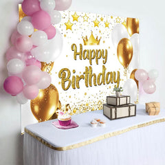 Aperturee - Aperturee Glitter Balloon Crown Star Happy Birthday Backdrop