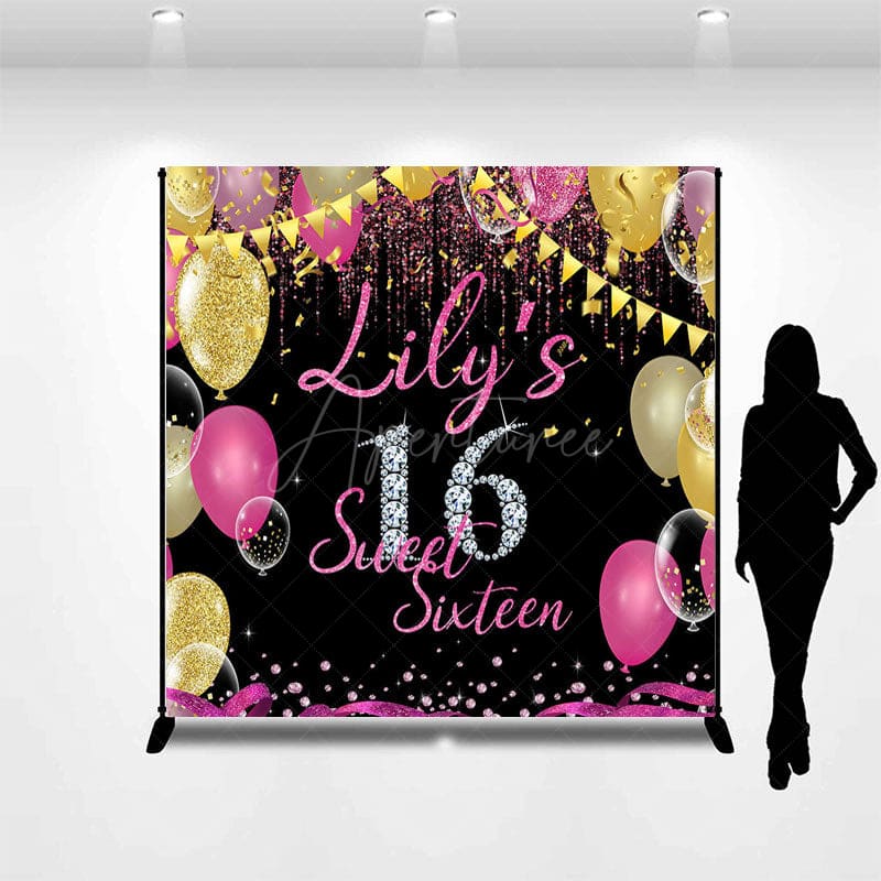 Aperturee - Aperturee Glitter Balloon Custom Sweet 16 Birthday Backdrop