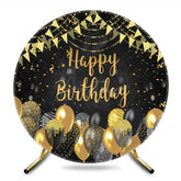Aperturee - Aperturee Glitter Balloon Flags Round Happy Birthday Backdrop
