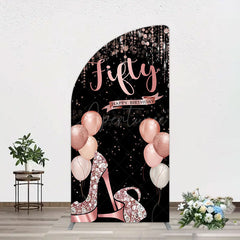 Aperturee - Aperturee Glitter Balloon High Heel Birthday Half Moon Arch Backdrop