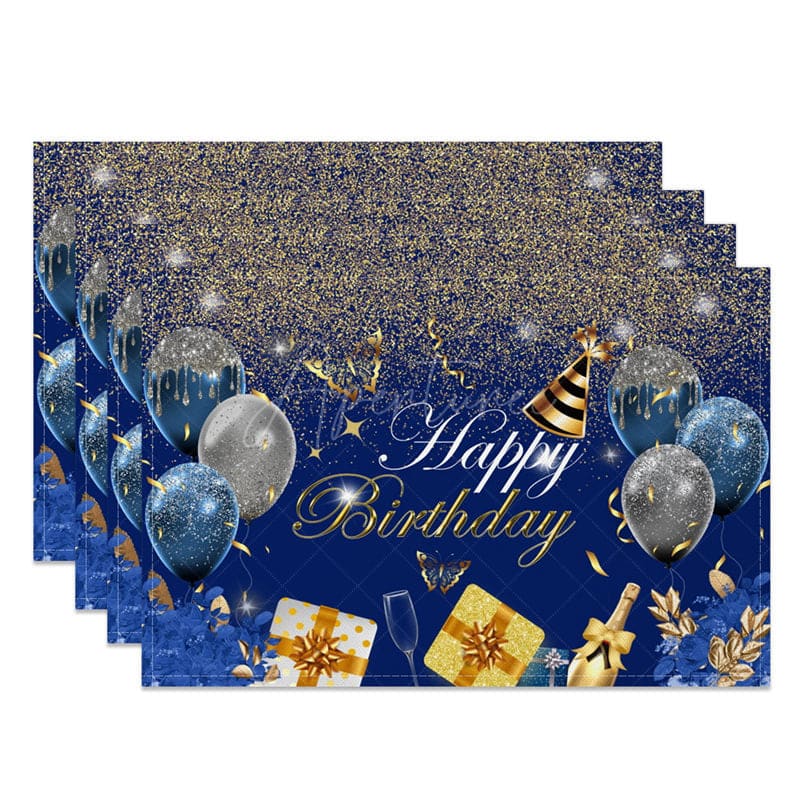 Aperturee - Aperturee Glitter Balloons Happy Birthday Set of 4 Placemats