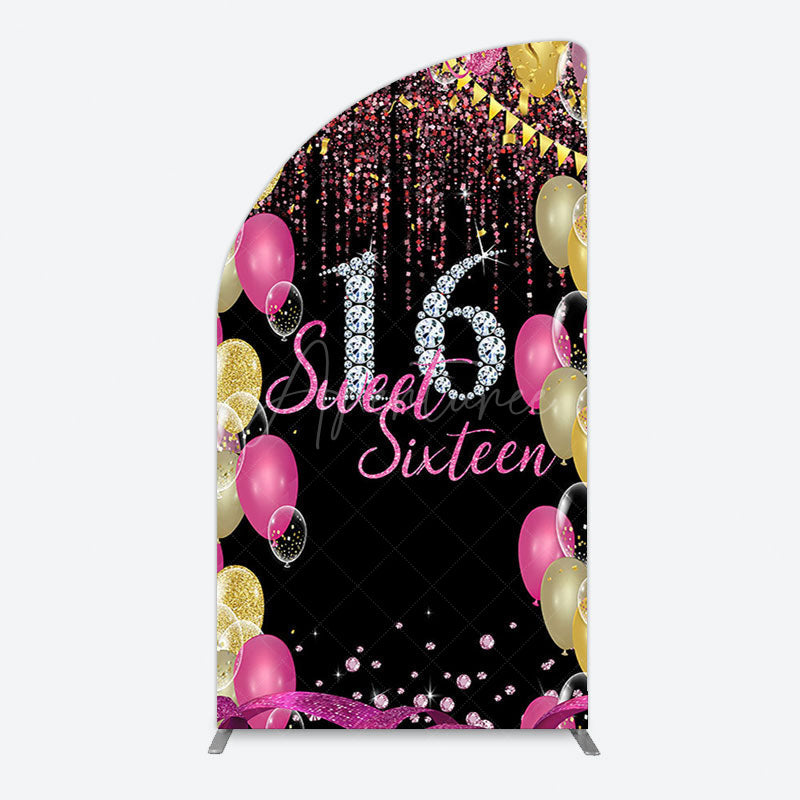 Aperturee - Aperturee Glitter Balloons Sweet 16 Birthday Half Moon Arch Backdrop