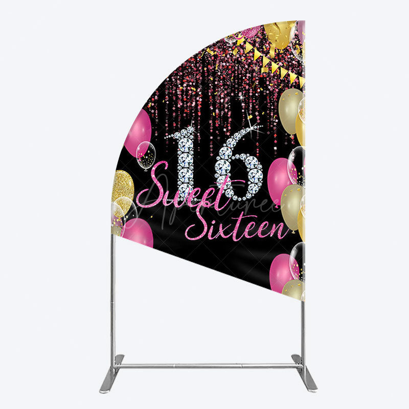 Aperturee - Aperturee Glitter Balloons Sweet 16 Birthday Half Moon Arch Backdrop