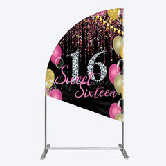 Aperturee - Aperturee Glitter Balloons Sweet 16 Birthday Half Moon Arch Backdrop