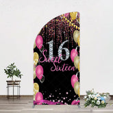 Aperturee - Aperturee Glitter Balloons Sweet 16 Birthday Half Moon Arch Backdrop