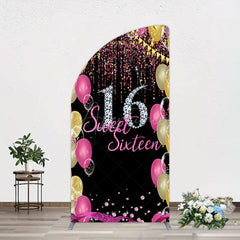 Aperturee - Aperturee Glitter Balloons Sweet 16 Birthday Half Moon Arch Backdrop