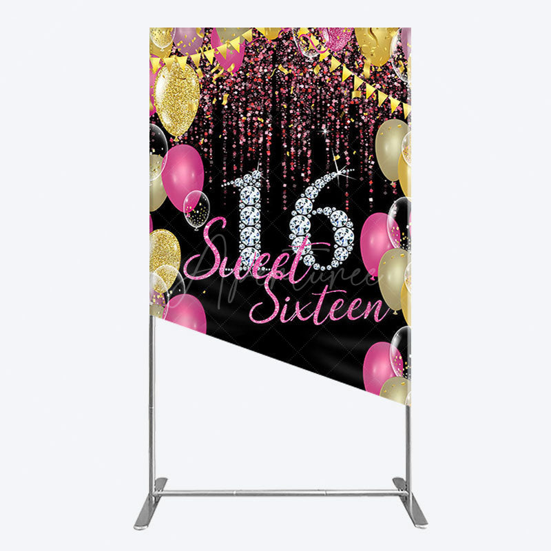 Aperturee - Aperturee Glitter Balloons Sweet 16 Birthday Rectangle Backdrop