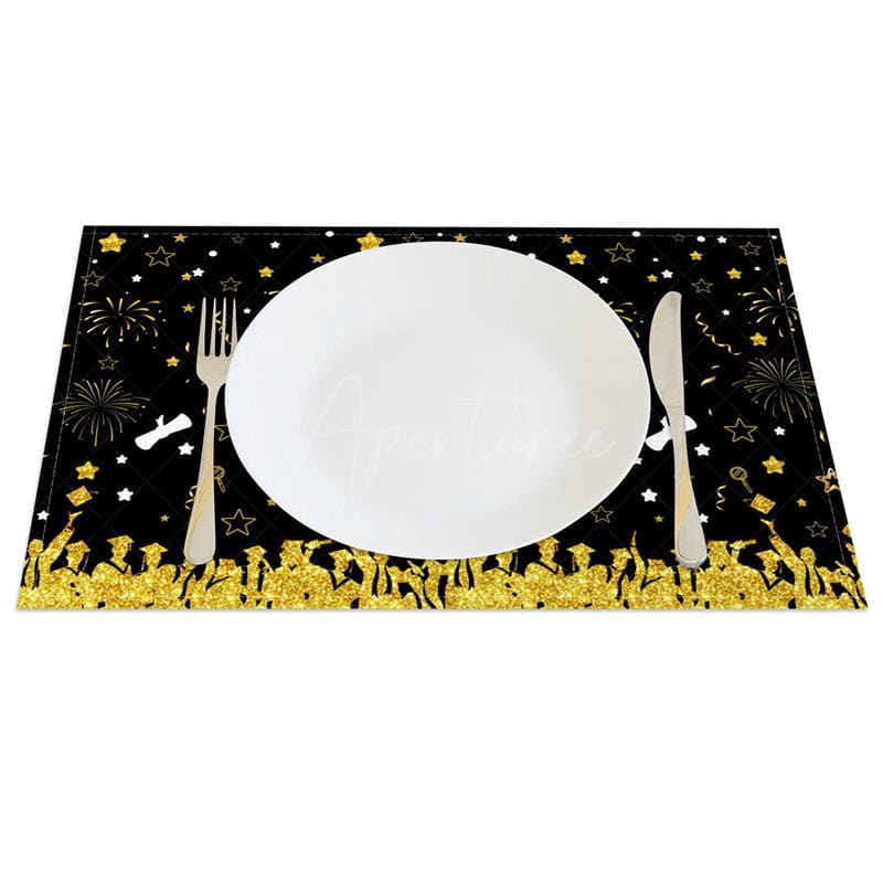 Aperturee - Aperturee Glitter Black And Gold Graduate Set of 4 Placemats