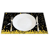 Aperturee - Aperturee Glitter Black And Gold Graduate Set of 4 Placemats