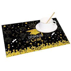 Aperturee - Aperturee Glitter Black And Gold Graduate Set of 4 Placemats
