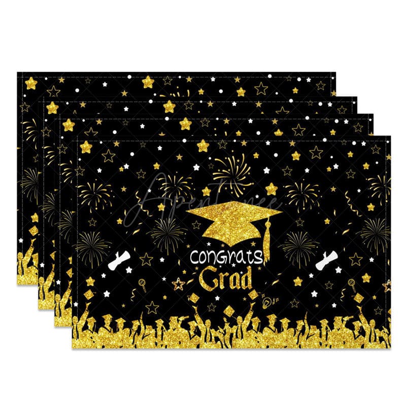 Aperturee - Aperturee Glitter Black And Gold Graduate Set of 4 Placemats
