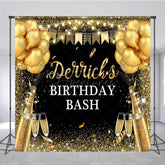 Aperturee - Aperturee Glitter Black Gold Flags Custom Birthday Backdrop